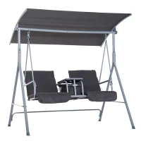 Outsunny Hollywoodschommel 2-zits tuinschommel schommel met zonnekap beige/grijs(m-1)