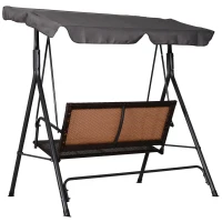 Outsunny Hollywoodschommel tuinschommel verstelbaar zonnedak rotan staal zwart(m-7)