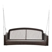 Outsunny Tuinschommel schommelbank tuinbank voor 2 personen terras rotan bruin(m-2)