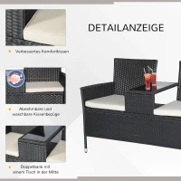 Poly-rotan tuinbank met tafel tuinbank bank 2-zits staal zwart(m-4)