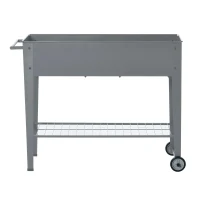 Verhoogd bed met wielen en plank kruidenbed plantenbed metaal kunststof grijs(m-7)