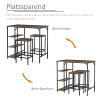 HOMCOM bartafelset, bartafel met 2 barkrukken 3-delig Placemat met planken staal(m-7)