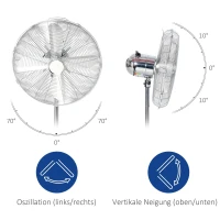 HOMCOM Statiefventilator ventilator in hoogte verstelbaar 3 snelheden staal zilver(m-6)