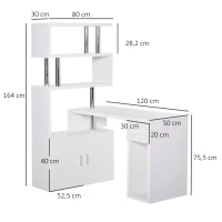 HOMCOM L-vormig / I-vormig bureau, computerbureau, hoekbureau, roestvrij staal, wit(m-3)