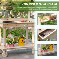 Outsunny Plantentafel met schuiflade 2 niveaus tuintafel met gootsteen en wielen hout(m-6)