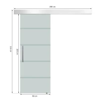 HOMCOM glazen schuifdeur schuifdeur deur kamerdeur met handgreep eenzijdig gesatineerd met stroken 2050 x 900 mm(m-3)