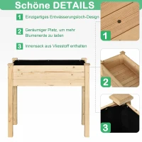 Verhoogd bed plantenbak kruidenbed met afvoergaten non-woven massief hout naturel(m-8)