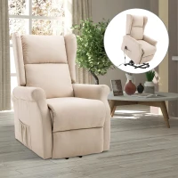 HOMCOM relaxstoel tv-stoel met elektrische opstahulp linnen hout schuimstof crème 72,5 x 94 x 109 cm(m-2)