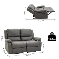 HOMCOM Dubbele bank verstelbare rugleuningen relaxstoel relaxfauteuil houten poten PU 3 kleuren(m-3)