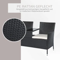 Poly-rotan tuinbank met tafel tuinbank bank 2-zits staal zwart(m-5)