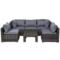 Outsunny Rotan loungeset zitgroep met zonnedak, kussens en bijzettafel metaal(m-4)