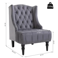 HOMCOM®-vleugelstoel met tufting, Relaxfauteuil, Fluweel, Grijs, 67 x 70,5 x 97 cm(m-3)