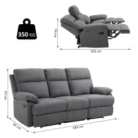 HOMCOM 3-zits tv-bank bank relaxbank ligfunctie 180° verstelbare stoffen bank(m-3)