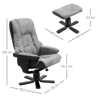 HOMCOM Relaxfauteuil met kruk TV-fauteuil gestoffeerde fauteuil ligstoel grijs 78 x 82,5 x 109 cm(m-3)