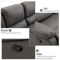 HOMCOM Dubbele bank verstelbare rugleuningen relaxstoel relaxfauteuil houten poten PU 3 kleuren(m-5)