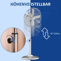 HOMCOM Statiefventilator ventilator in hoogte verstelbaar 3 snelheden staal zilver(m-5)