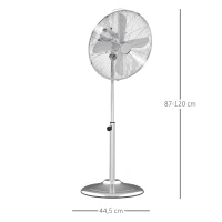 HOMCOM Statiefventilator ventilator in hoogte verstelbaar 3 snelheden staal zilver(m-3)
