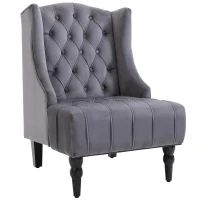 HOMCOM®-vleugelstoel met tufting, Relaxfauteuil, Fluweel, Grijs, 67 x 70,5 x 97 cm(m-1)