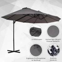 parasol met zwengel dubbele parasol tuinparasol zonwering metaal grijs(m-7)