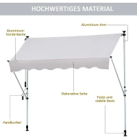 Outsunny Luifel opklaparm klem luifel zonwering handslinger balkon aluminium 3 x 1,2 m creme(m-6)