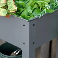 Verhoogd bed met wielen en plank kruidenbed plantenbed metaal kunststof grijs(m-9)