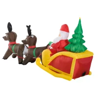 HOMCOM Large Self-inflating Inflatable Xmas Santa Claus Sledge Sleigh w/Reindeer LED Outdoor Blow Up Christmas Decoration(m-5)