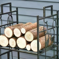 Outsunny Metal Firewood Log Holder 2 Tier Firewood Rack Indoor Outdoor Fireplace Wood Storage Shelf with 4 Tools, Hooks, Elk Shape Design, Black Gold Tone, 51.5W x 33D x 77H cm(m-6)