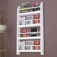 HOMCOM 4-Tier Floating Bookshelf, Space Saving Wall Mounted Bookcase for Home Office, Study, White(m-11)