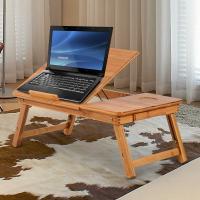 HOMCOM 55Lx35Wx 22-30H cm Portable Bamboo Laptop Desk-Bamboo