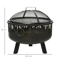 Outsunny Outdoor 2-In-1 Round Fire Pit with Lid, Grill, Poker, Handles, Metal Firepit Bowl for Backyard, Camping, BBQ, Bonfire, Wood Burning Stove, 61.5 x 61.5 x 52cm, Black(m-3)