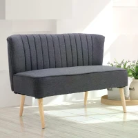 HOMCOM 2-seater Loveseat, Armless, Double Seat, Padded Linen Wood Leg Dark Grey(m-13)