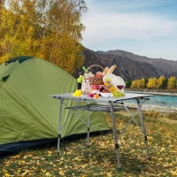 Outsunny Aluminium Portable Outdoor BBQ Picnic Table w/ Mesh Tier Silver(m-10)