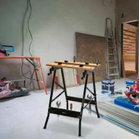 DURHAND MDF Top Portable Work Bench w Adjustable Clamps Black(m-10)