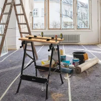 DURHAND MDF Top Portable Work Bench w Adjustable Clamps Black(m-2)