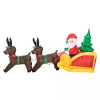 HOMCOM Large Self-inflating Inflatable Xmas Santa Claus Sledge Sleigh w/Reindeer LED Outdoor Blow Up Christmas Decoration(m-11)