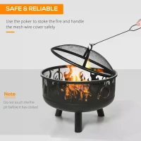 Outsunny Outdoor 2-In-1 Round Fire Pit with Lid, Grill, Poker, Handles, Metal Firepit Bowl for Backyard, Camping, BBQ, Bonfire, Wood Burning Stove, 61.5 x 61.5 x 52cm, Black(m-5)