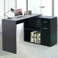 HOMCOM 180 Degree Rotating Corner Desk L- Shaped Table Home Office Workstation Black(m-14)