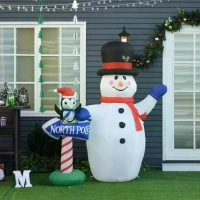 HOMCOM 6ft Inflatable Snowman Penguin the North Ploe Sign Holiday Yard Decoration with LED Lights Lawn Blow Up Decor(m-2)