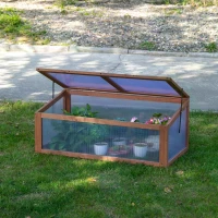 Outsunny Wooden Cold Frame with Openable & Tilted Top Cover, Outdoor Polycarbonate Greenhouse for Plant, 100 x 65 x 40cm, Brown(m-13)