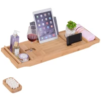 Kleankin Bath Rack Caddy Bath Tray Caddies, 73.5-108L x 23W x 6Hcm-Natrual Bamboo Colour(m-1)