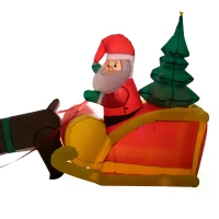 HOMCOM Large Self-inflating Inflatable Xmas Santa Claus Sledge Sleigh w/Reindeer LED Outdoor Blow Up Christmas Decoration(m-6)