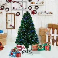 HOMCOM 4FT Pre-Lit Fibre Optic Artificial Christmas Tree Holiday Xmas Décor with Tree Topper Multi-Colour(m-2)