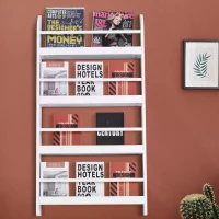 HOMCOM 4-Tier Floating Bookshelf, Space Saving Wall Mounted Bookcase for Home Office, Study, White(m-10)