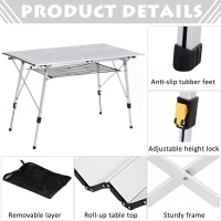 Outsunny Aluminium Portable Outdoor BBQ Picnic Table w/ Mesh Tier Silver(m-4)