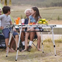 Outsunny Aluminium Portable Outdoor BBQ Picnic Table w/ Mesh Tier Silver(m-2)