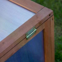 Outsunny Wooden Cold Frame with Openable & Tilted Top Cover, Outdoor Polycarbonate Greenhouse for Plant, 100 x 65 x 40cm, Brown(m-8)