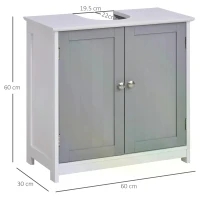 kleankin 60x60cm Under-Sink Storage Cabinet w/ Adjustable Shelf Handles Drain Hole Bathroom Cabinet Space Saver Organizer White and Grey(m-3)