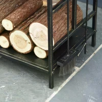 Outsunny Metal Firewood Log Holder 2 Tier Firewood Rack Indoor Outdoor Fireplace Wood Storage Shelf with 4 Tools, Hooks, Elk Shape Design, Black Gold Tone, 51.5W x 33D x 77H cm(m-7)