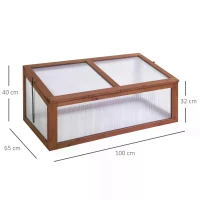 Outsunny Wooden Cold Frame with Openable & Tilted Top Cover, Outdoor Polycarbonate Greenhouse for Plant, 100 x 65 x 40cm, Brown(m-3)