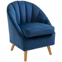 HOMCOM Blue Accent Chair Velvet-Look Upholstery w/ Wooden Legs(m-1)